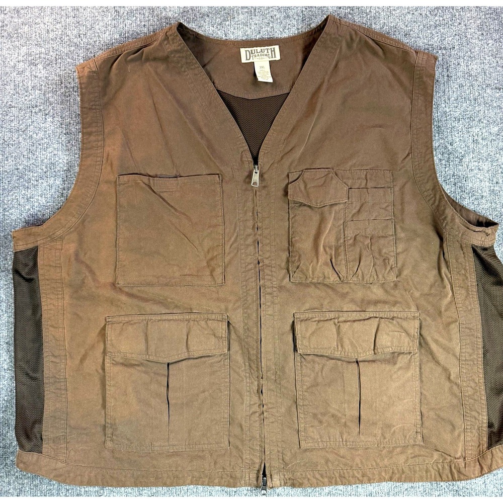 Duluth Trading Co Men's 3XL Brown Full Zip Fishing Vest with Pockets